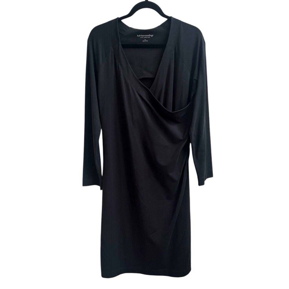 Soft Surroundings Wear Anywhere Faux Wrap Dress Womens Sz Tall Large TL Black